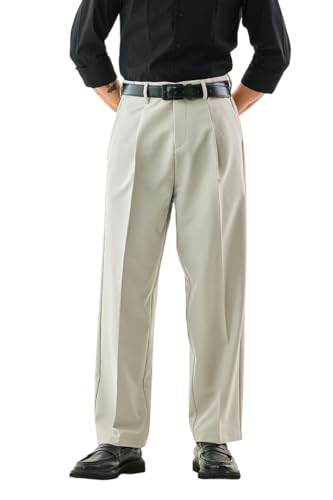 Image of SNITCH Men Casual Wear Chinos | Baggy Fit Wide-Leg Solid Trousers | Stretchable Cotton Blend Pants for Summer Outings