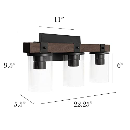 Image of Elegant Designs VT1009-BWN Industrial Rustic Lantern Restored Wood Look 3 Light Bath Vanity, Brown