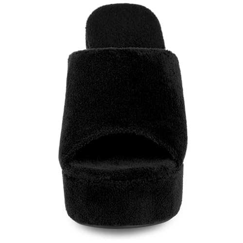 Allegra K Women's Open Toe Platform Slides Chunky Heel Black Sandals 5.5 m US