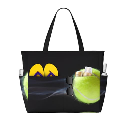 Hnnkloy Impresión de tenis en vivo,Bolso de playa de gran capacidad, bolso de hombro de viaje para mujer, bolso de mano impermeable.