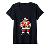 Womens Santa Bigfoot 67 Six Seven Meme Funny Christmas Sasquatch V-Neck T-Shirt