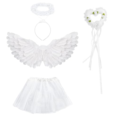 Huahuanghui Juego De Alas De Ángel,Alas de Angel Blancas para Niñas,Disfraz Angel Blancas Niña,Alas de ángel para Halloween Carnaval Cosplay Fiestas de Disfraces