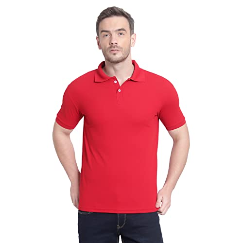 Image of Men's Poly Cotton-Matty Tshirt with Regular Fit Solid Pattern Half Sleeve Standard Length and Button Down Closure|Men's T-Shirts