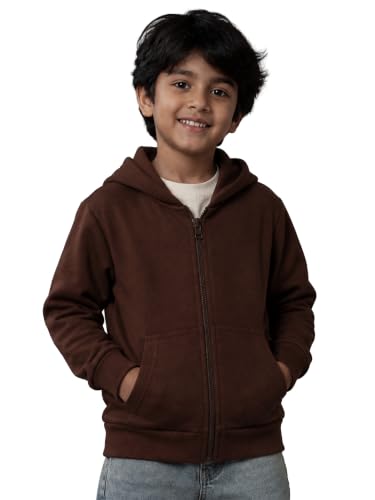 Image of Unisex Kids Solid Full Sleeve Zip Front Open Hooded Sweatshirt