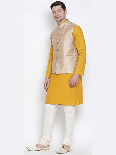 Elina fashion Men's Indian Silk Blend Kurta Pajama And Nehru Jacket (Waistcoat) Wedding Traditional Diwali Dress Set3