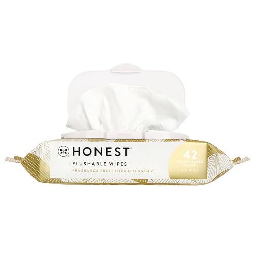 Image of The Honest Company Hypoallergenic Flushable Wipes for Sensitive Skin, Gilded Wings, 42 Count