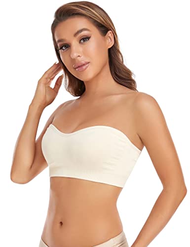 Image of Lusait Strapless Bra for Women Non-Slip Silicone Padded Bandeau Bra Wireless Tube Top Bralette