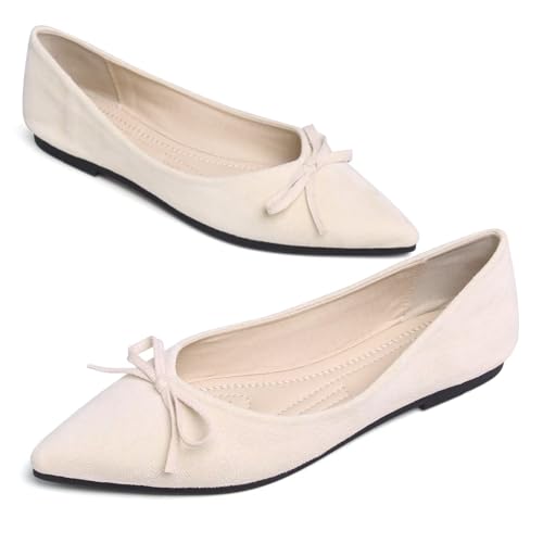 LUXINYU Women Classic Pointed Toe Slip-On Ballet Flats Soft Solid Suede Dress Shoes4