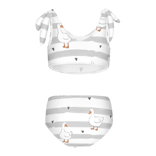 Girls Cute White Ducks Pattern Swimsuit Two Pieces Bikini Set Bathing Suits Swimwear Crop Top Swimsuit Set2