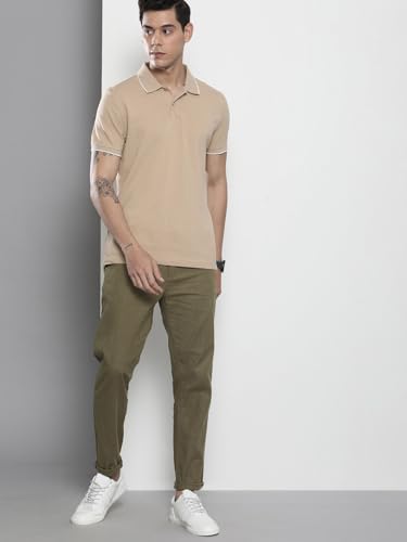 Image of The Indian Garage Co Men Slim Fit Solid Mid-Rise Elasticated Linen Trousers