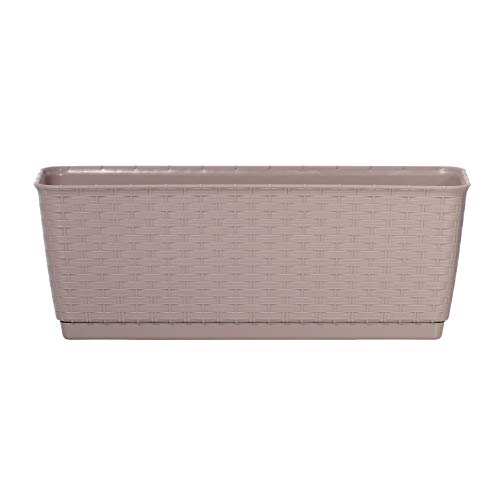 Fioriera PAFEN Con Serbatoio D'Acqua - Effetto Rattan Antracite - 49x17x17 Cm - Plastica Per Esterni Con Sottovaso