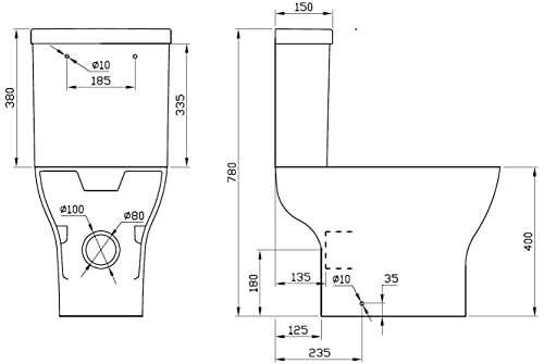 Affine® Arles Modern Bathroom Cloakroom Close Coupled Toilet Short Projection WC Toilets Soft Close Quick Release Top Fix Seat Dual Flush Cistern D Shape Pan, White Gloss