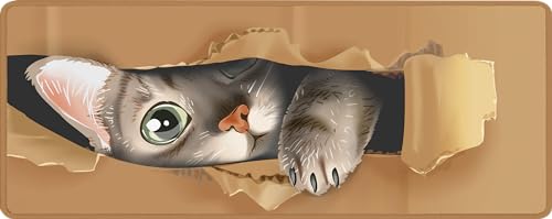 TECH8 USA Premium Desk Mouse Pad, Excellent Micro-Weave Cloth, Stitched Edges, Non-Slip Base, Water and Stain Resist, for Keyboard, Mouse and Laptop (Cat Peek-A-Boo, X-Large (32x12 inch))