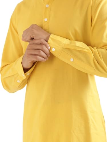 Image of SAADAA Men's Long Kurta - Linen Cotton Blend, Airy Fabric, Regular Fit, Mandarin Collar, Solid Color - Casual, Festive & Ethnic Wear