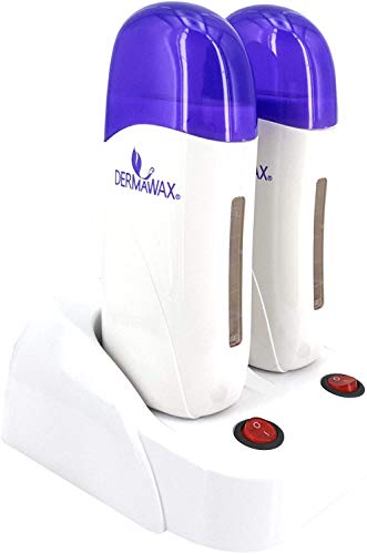 Dermawax Calentador de cera doble con estación para 100 ml, cartuchos de cera caliente roll-on para depilación depilatoria, color blanco y azul Cover