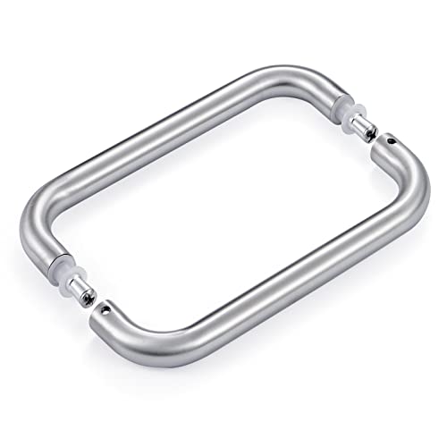 Ranbo Hardware 6" Back To Back Commercial Grade-304 Stainless Steel Push Pull Door Handle Compatible With 1/4" To 1/2" Thickness Glass Door For Frameless Shower Doors, Brushed Nickel #TOP5