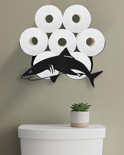 Wigag Shark Toilet Paper Holder for Extra 8 Rolls, Ocean Decorative Toilet Paper Storage Wall Mounted, Farmhouse Bathroom Animal Decor Accessories Storage Cabinet