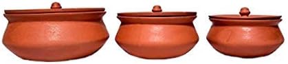 AryanCraft Natural Clay 3 Pieces Handi Pot Set, 3 Piece (Brown)