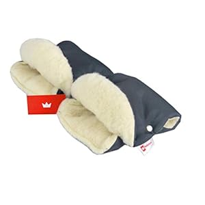 BABYLUX MUFF Handmuff PLÜSCH/WOLLE Handwärmer für Kinderwagen Buggy Handschuh 2 Stück (14. Graphit + Lammwolle)