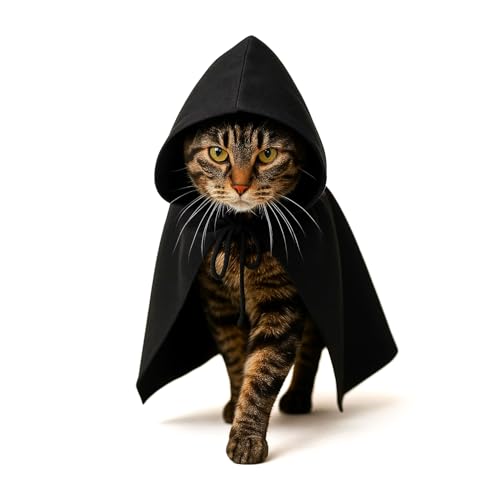 Black Cat Cloak with Hood for Indoor Cats Funny Superhero Cosplay Halloween Costume for Pets Cute Cape for Party Photos and Dress-Up Big/Middle Size (Black)