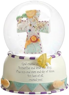 Roman 6" God Created Everything Musical Glitterdome – 100mm Snow Globe for Baptism, Nursery or Christening Decor image 3