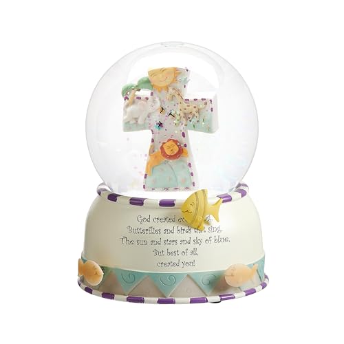 Roman 6" God Created Everything Musical Glitterdome – 100mm Snow Globe for Baptism, Nursery or Christening Decor