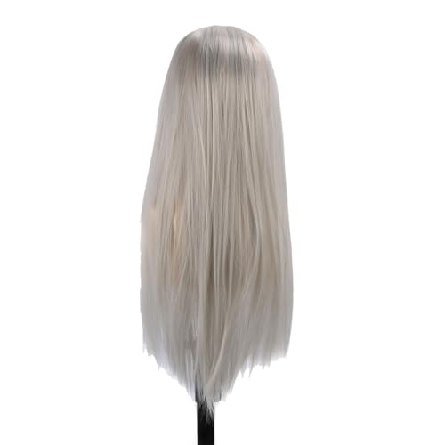 Perruque longue et lisse qui ne glisse pas : filet intégré pour vos cosplays blanc argenté
