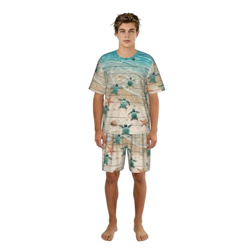 Fgwaauh Conjunto de pijama para hombre, diseño de tortuga marina y estrella de mar, Negro, M