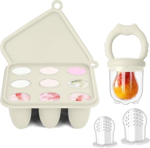 WeSweet Alimentador de frutas para bebé, comedero de silicona para alimentos de frutas para bebés, moldes para congelar paletas de leche materna para dentición del bebé y autoalimentación infantil