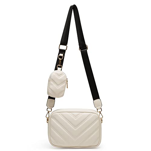 Image of Herald Quilted Small Crossbody Bag with Coin Pouch for Women | Lightweight, Vegan Leather, Trendy Style, Detachable Mini Pouch, 2 Size Cross Body Handbags with Wide Strap for Daily Travel