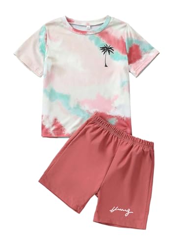 Image of Kid Toddler Baby Boys Clothes Tie-dye Palm Leaf Top 2Pcs Summer Shorts Set