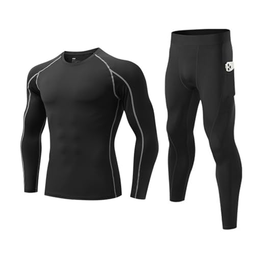 Blaward Mens Workout Compression Set Pants and Long Sleeve Shirts Winter Warm Thermal Base Layer for Running Basketball Gym