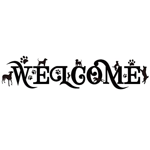 Superdant Pvc Wall Sticker "Welcome" Quotes Wall Decal Dog Footprint Patten Vinyl Wall Art For Living Room Front Door Porch Wall Home Decoration 7"X26" #TOP11