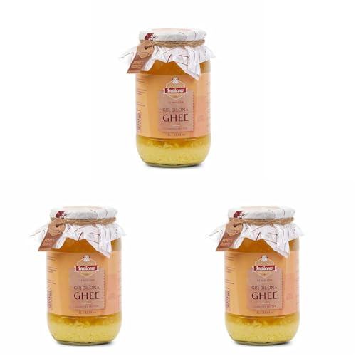 Image of Indicow Organic Dairy Foods Pure Authentic A2 Gir cow Ghee | Bilona Curd-Churned, Cruelty-Free, Ayurvedic| Grass Fed Cows (1000ml(1ltr), Gir) | Glass Packaging (Pack of 3)