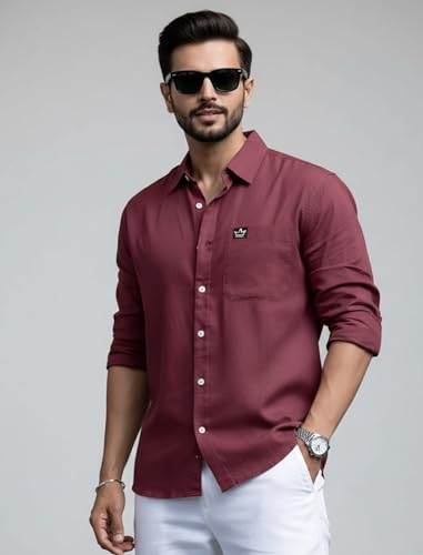Image of IndoPrimo Men's Regular Fit Cotton Casual Shirt | Premium Solid Full Sleeve Shirt