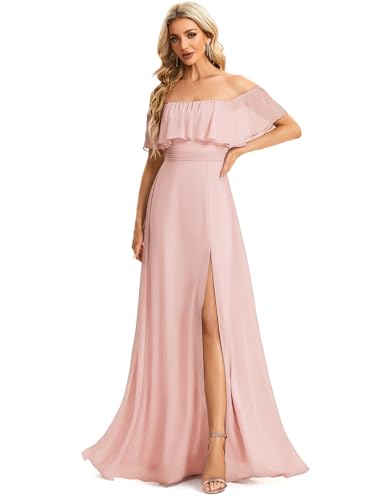 Ever-Pretty Women's Chiffon Dress Off The Shoulder Layered Ruffle Party Dress Pink US8