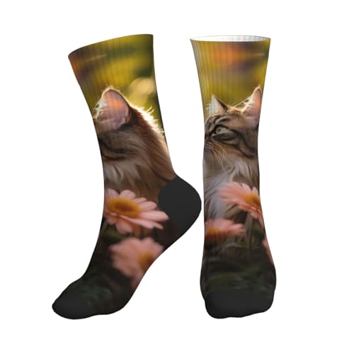 Langhbozdp Calcetines deportivos con estampado de flores de gato para mujeres y hombres, calcetines atléticos novedosos, para Navidad, vacaciones o regalos, 2 Negro-2, Altoa única