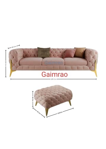 Image of Classic 3+1= 4 Seater with Footrest Seater Sofa Set Luxury Chesterfield Modern Fahionalable Sleeper Sofa for Living Room, Dining Room, (Light Pink F)