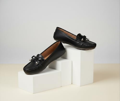 Image of Pluxh Women's Bow Detail Ballet Flats | Soft Cushioned Comfort Shoes | Lightweight Slip-On Footwear | Flexible Anti-Slip Sole | Office Flats