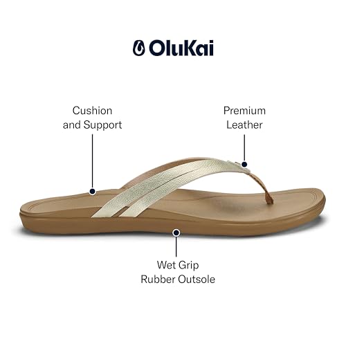 OluKai Ho'opio Hui Women's Leather Sandals, Flip Flops for Everyday Wear, Arch Support & Comfort Fit, Bubbly/Sahara, 11 by OluKai - Used condition - Image 3