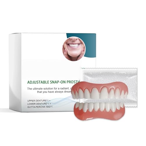 Adjustable Snap-On Dentures Set, Upper and Lower, Lightweight Comfort Fit, Natural Looking