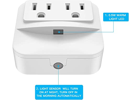 Powrui Plug-In Night Light With 2-Outlet Extender, Warm White Led Nightlight With Dusk-To-Dawn Sensor For Bedroom, Bathroom, Kitchen, Hallway, Stairs, 4-Pack #TOP2