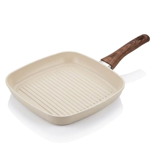 Image of Niyam Nonstick Grill Frying Pan with Cool Touch Handle,Stove Top Square Grill Pan for Big Cooking Surface, Durable Grill Skillet,Scratch Resistant, PFOA Free Low Oil use, (White, 24 cm Square)