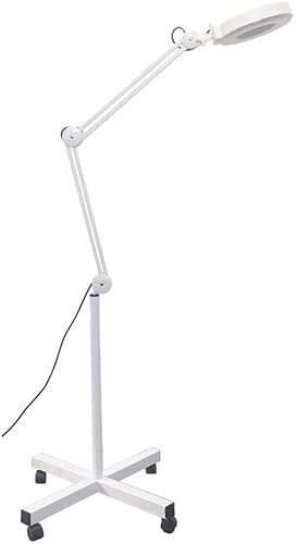 Aioneer Magnifying Floor Lamp Led Magnifying Floor Lamp With 4 Wheels Rolling Base Adjustable Gooseneck Glass Lighting Magnifier Lens Standing Lamp