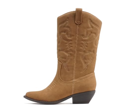 Image of Soda Women's Mug Round Toe Faux Suede Stacked Heel Western Ankle Bootie