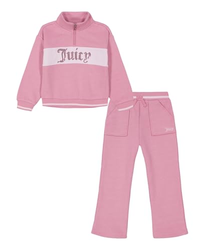 Image of Juicy Couture Girls' 2-piece Fleece Set, 1 /4 Zip Sweatshirt With Pants
