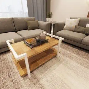 OLIVIAHOME-Solid Acacia Wood and Metal Frame 2 Tier Small Coffee Table for Sofa Side Home, Workplace, Hotel, and Office (2 Tier Coffee Table White)