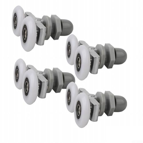Lot de 4 roulettes doubles pour porte de douche 19/23/25/27 mm, pièces de rechange pour cabine de douche incurvée ou quadrant avec faible bruit lisse (19 mm)