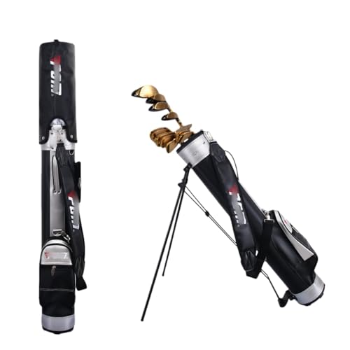 AOUCNゴルフ クラブケース 、ゴルフバッグ セルフスタンド 、ゴルフクラブ9本を収納可能、軽量、防水、耐摩耗性、持ち運び簡単、ゴルフコースに最適、男女兼用 (ブラックとシルバー)