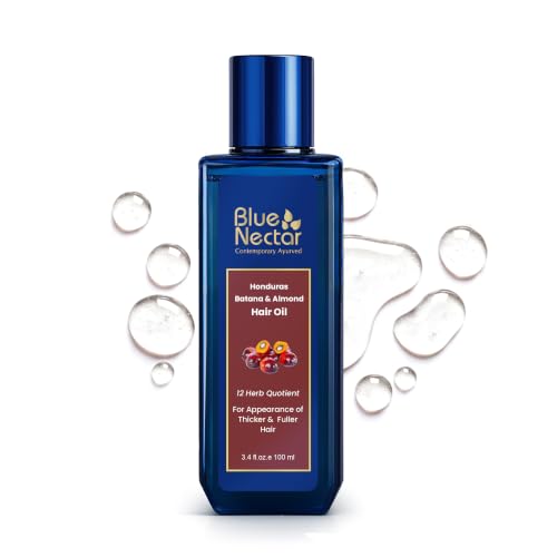 Blue Nectar Batana Oil for Thicker Hair | Pure Honduras Batana Oil for Hair Growth with Organic Almond Oil | Ayurvedic Hair Growth Oil for Stronger Hair (12 Herbs 100 ml)